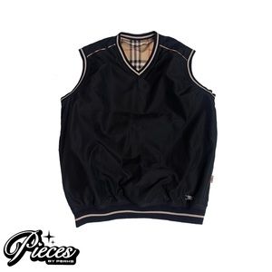 Black & Plaid Print Burberry Reversible Golf Vest